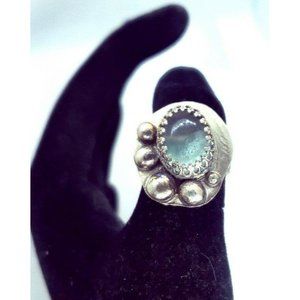 Sterling silver Green flourite crystal Ring handmade gothic fantasy metalwork